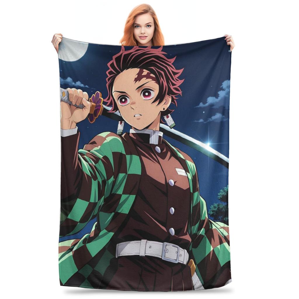 Demon Slayer Plush Kimetsu No Yaiba Kamado Tanjirou Anime Blankets Flannel Sofa Throw Blanket for Bedding Throws Bedspread Quilt