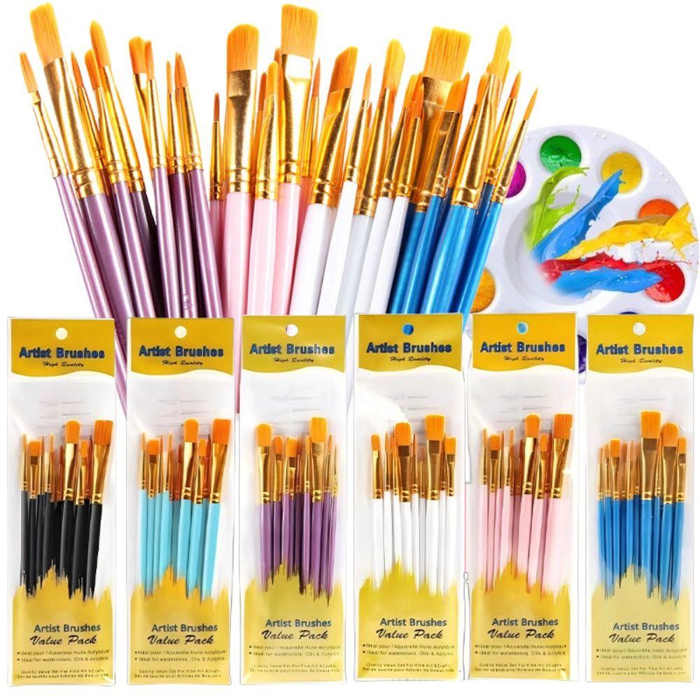 10Pcs/set Watercolor Acrylic Oil Painting Brushes Nylon Hair Drawing Art Supply