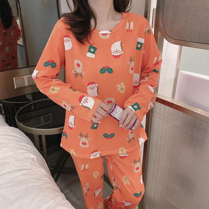 Damen Weihnachtsmann Langarm Pyjama - Frühling/Herbst Dünn, Modisches Damen Hausanzug Set