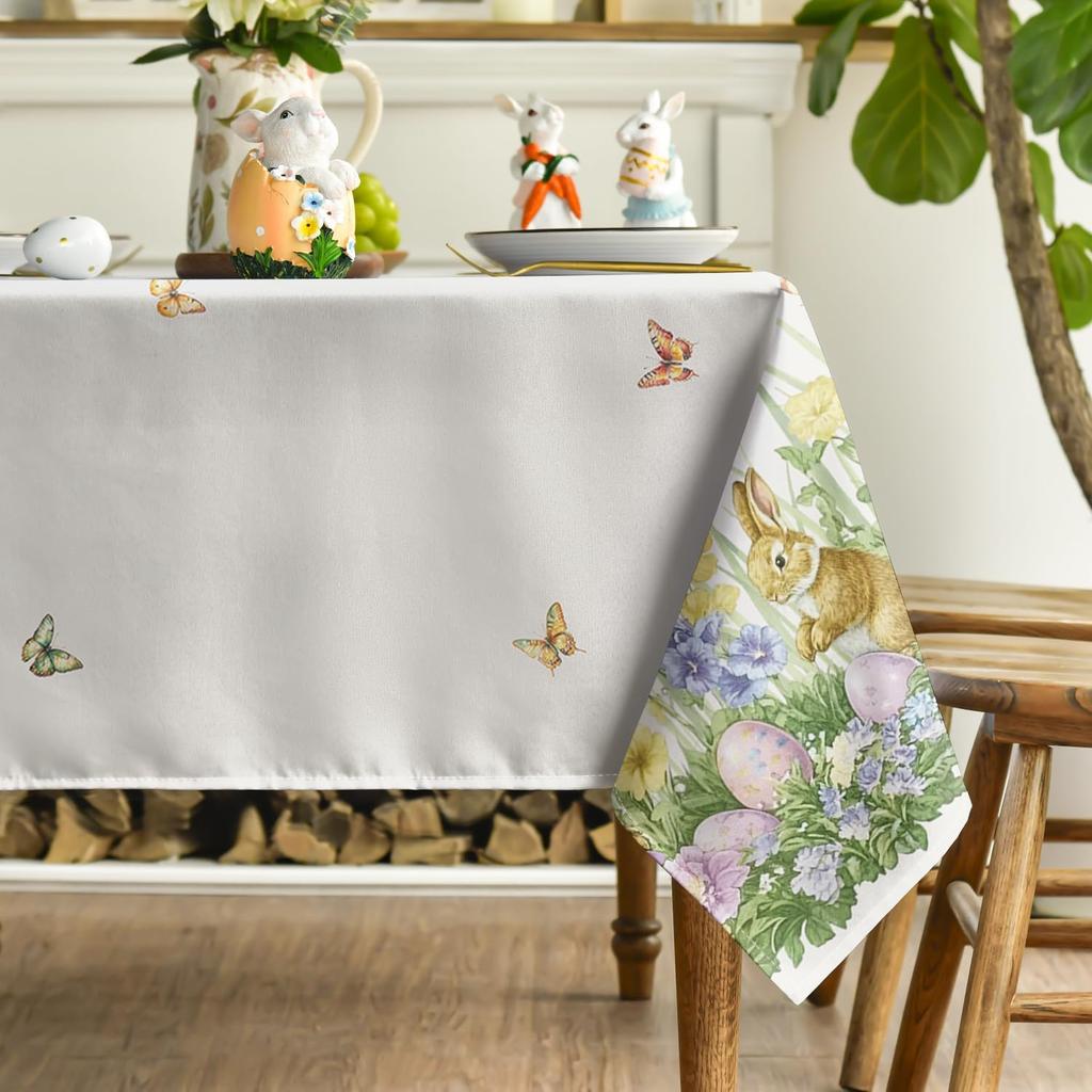 Easter Bunny Eggs Rectangle Waterproof Tablecloth Party Decor Washable Spring Kitchen Dining Tablecloth Easter Decorations