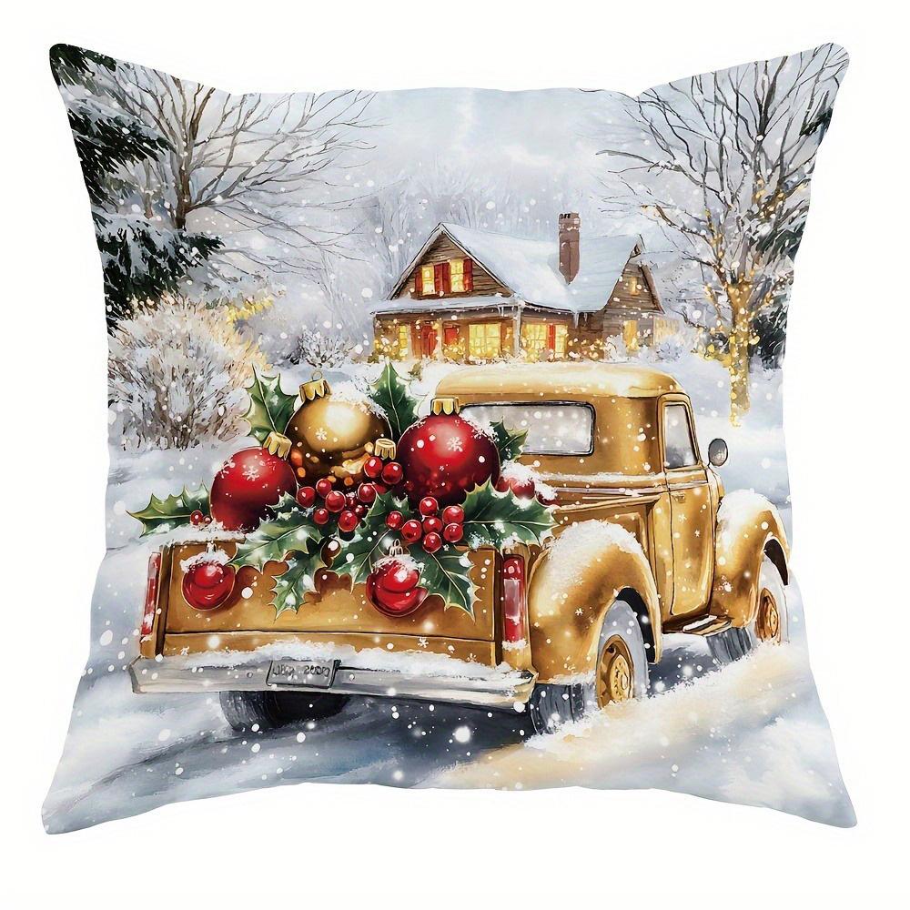 1pcs Christmas Pillows with Festive Scenes ,Suitable for Christmas Home Decoration Pillowcase, Without Pillow Core.