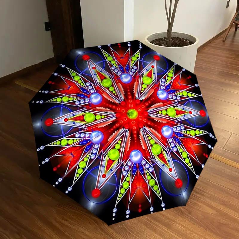 

1pc Kaleidoscope Pattern Automatic Umbrella Durable Iron Frame & Plastic Handle, Gift for Men & Women, Sturdy Construction yy250905167