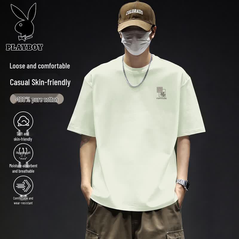PLAYBOY Men s 2026 Summer Pure Cotton Short Sleeve T-Shirt 3XL