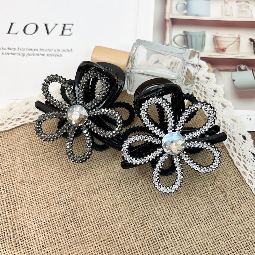 Flower Pearls Shark Clip Zircon Shiny Hair Claw Rhinestone Shark Clip  Party