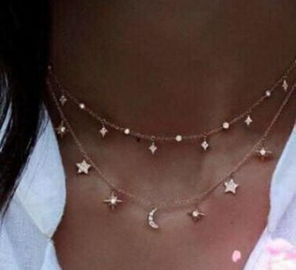 Retro Mehrschichtige Halskette mit Übertriebenem Diamantlegierungsdesign