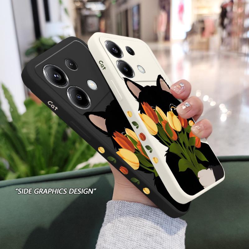 Tulip Cute Cat Phone Case For Xiaomi Poco F8 F7 X7 X6 F6 M6 M5 M5S F5 X5 F4 X4 M4 F3 M3 X3 Pro 4G 5G GT Silicone Cover