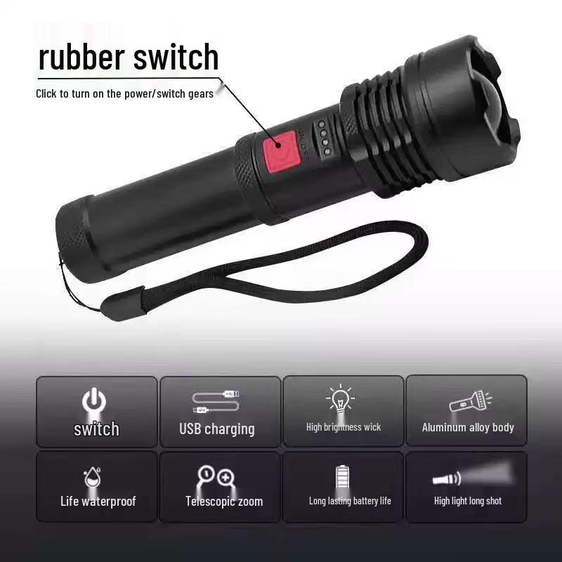 USB Rechargeable Multi-Function LED Flashlight: Super Bright, Long-Range, Portable, Durable