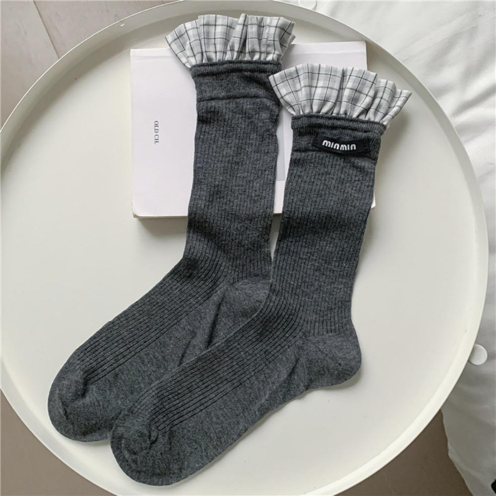 

Lace-up Knitted Socks Breathable Leg Socks Luxurious High Socks Lolita темно-сірий колір