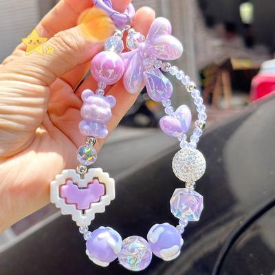 Bling Acrylic Phone Lanyard Chain Pendant Beaded Crystal Bag Decoration Pendant Heart Hanging Ornament