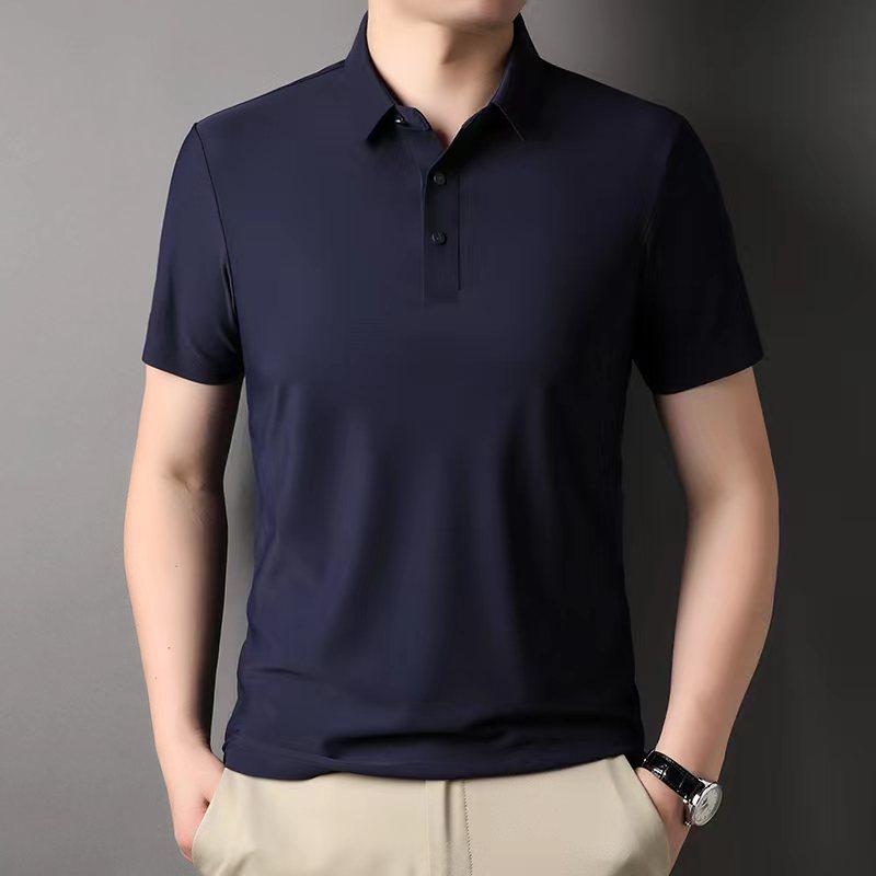 2024 Men's Summer Seamless Short-Sleeve Polo Ice Silk Stretch Shirt