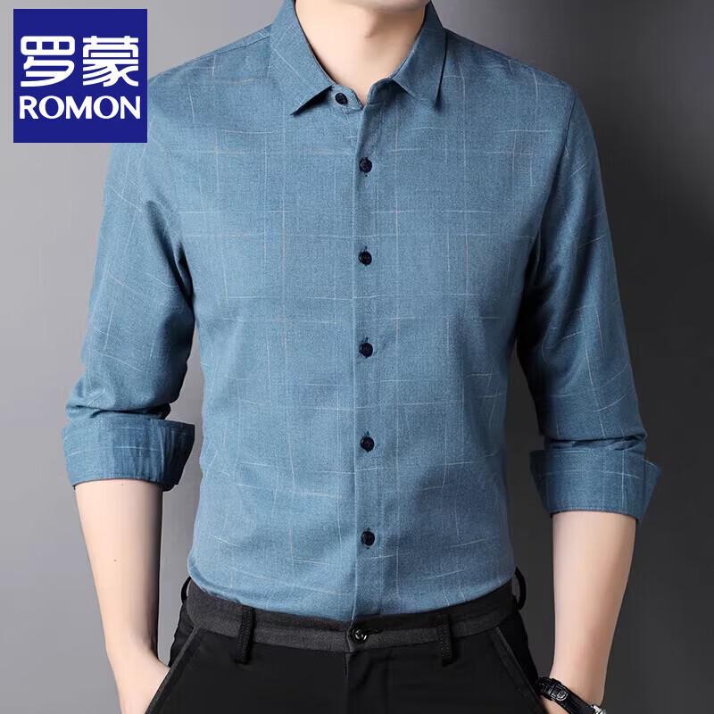 Romon Men s Business Casual Plaid Non-Iron Long-Sleeve Shirt M