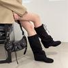 2025 autumn and winter new retro pleated stacking boots women's thick heel high knight boots medium heel boots western cowboy boots