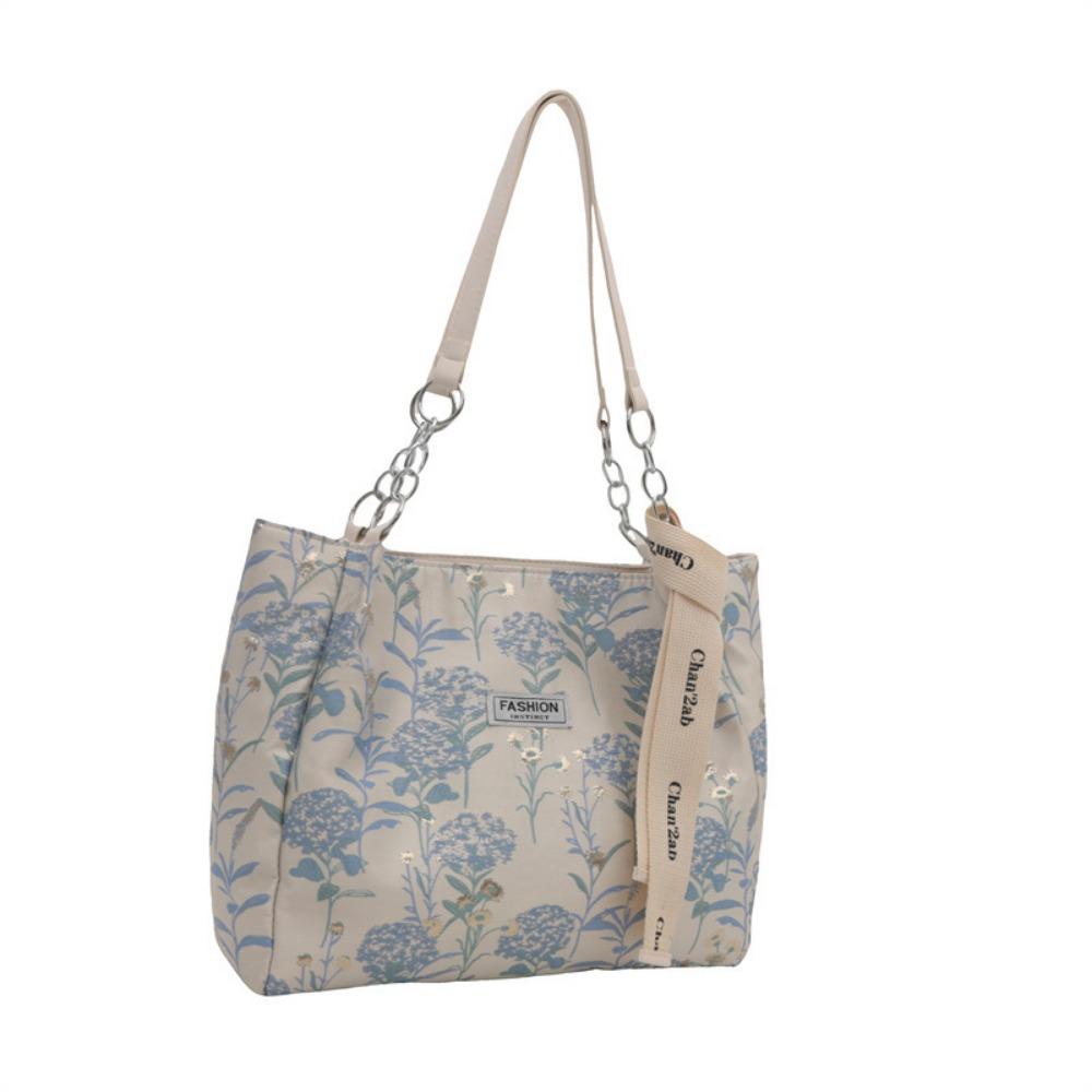 

Printed Embroidery Flower Shoulder Bag Large Capacity Canvas Women s Commuting Bag Elegant Artistic Underarm Bag Shopping синій