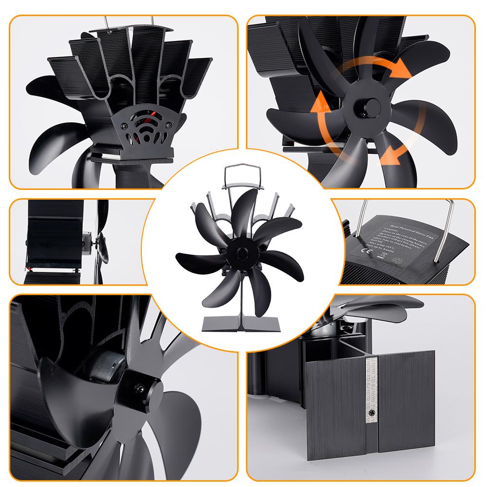 7 Blades Stove Fan Heat Powered Fireplace Fan Log Wood Burner Eco-Fan Quiet Home Hot Air Warm Efficient Heat Distribution