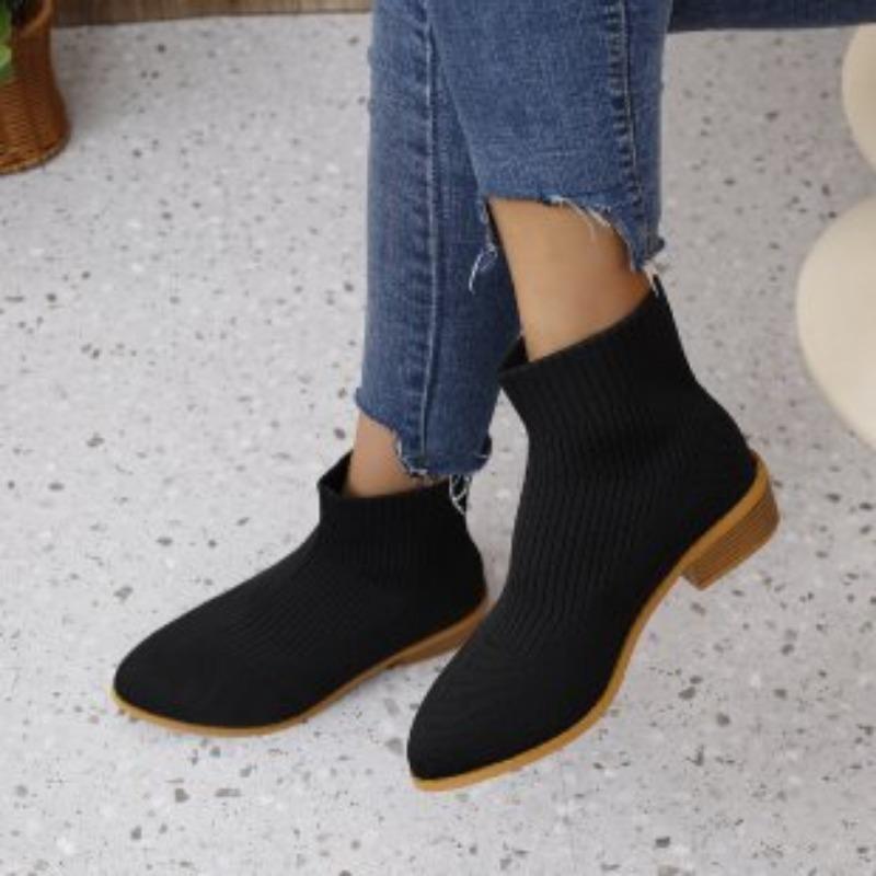 Martin boots women's new large size women's boots four seasons pointed fly-woven sleeve short boots women's thick heel boots