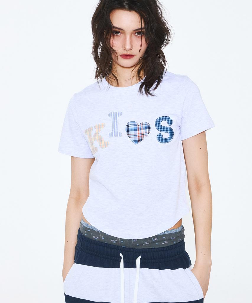 Kimseupeulesikoteunmakes Bumpy Kiss Logo Applique T-Shirt Gray