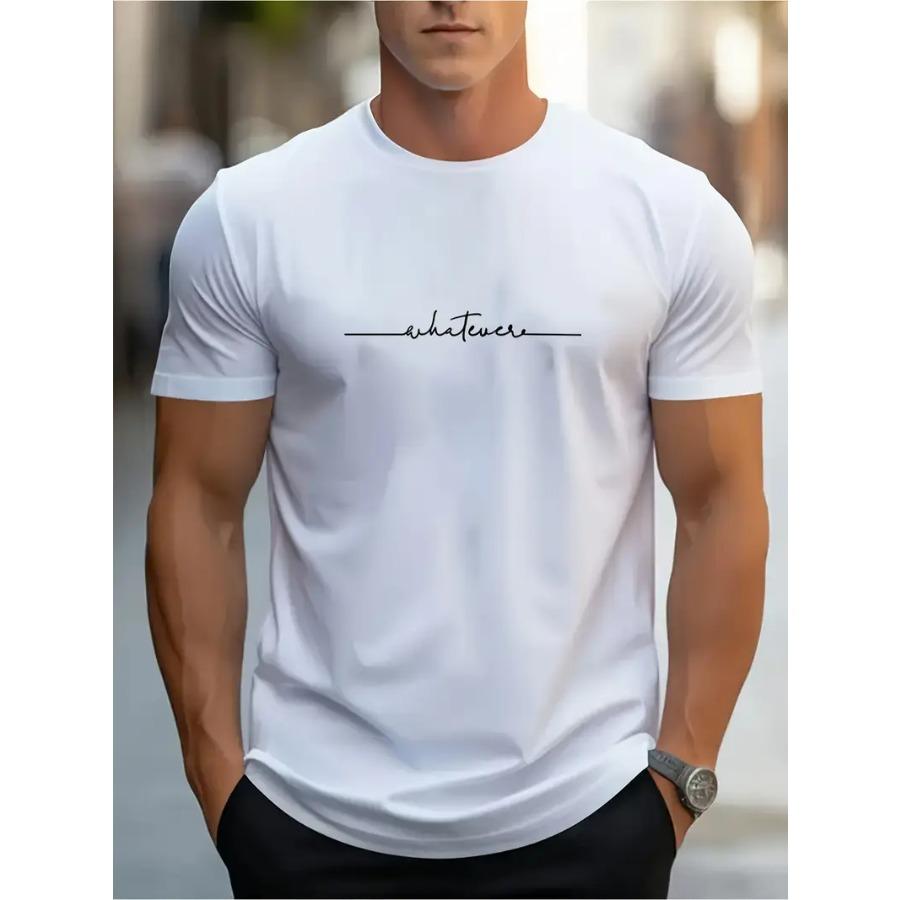 New Letter Print Men's Round Crew Neck Short Sleeve Tee, Fashion Street Style Breathable T-Shirt, Casual Comfy Top For Spring Summer