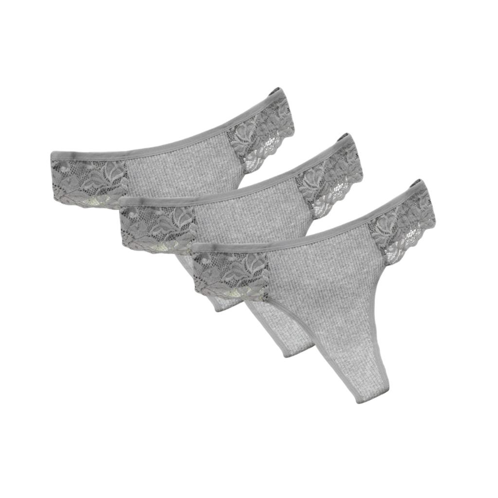 3Pcs/Set Women Cotton G-string Panties Female Underpants Breathable Underwear Solid Color Thongs Lace Trim Comfort Sexy Lingerie