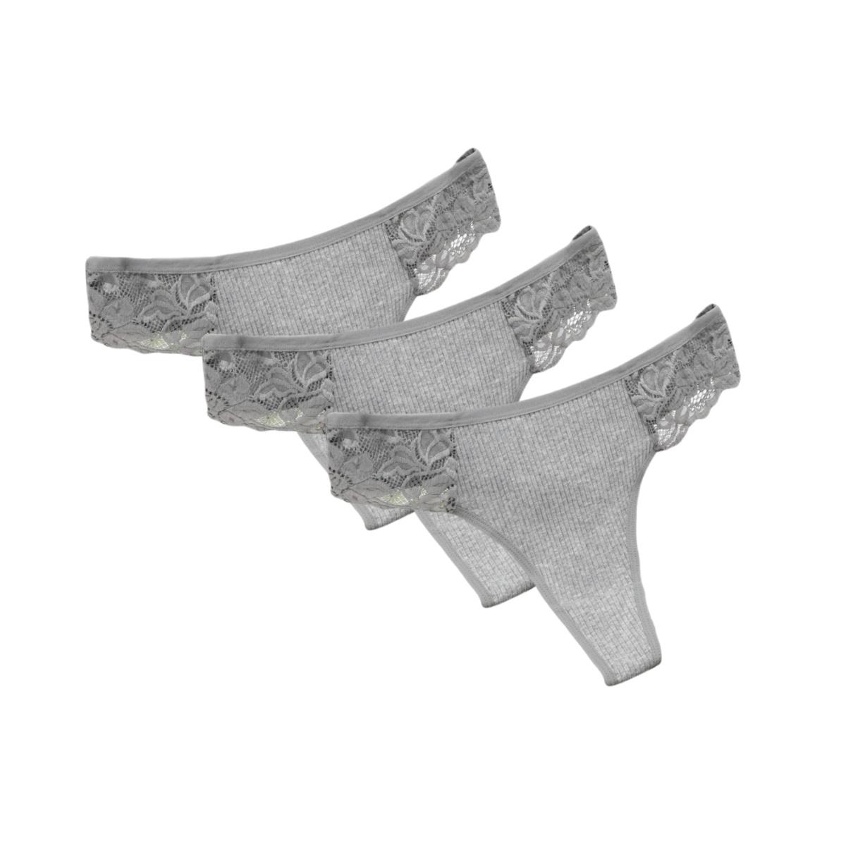 

3 шт./компл. Женские хлопковые стринги Женское нижнее белье Дышащее нижнее белье Однотонные трусики Кружевная отделка Комфортное Сексуальное белье L&3PCS