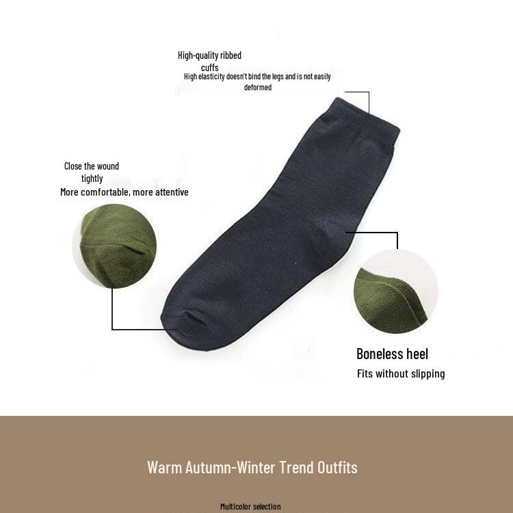 Men's Autumn/Winter Workwear Mid-Calf Socks - Durable, Wear-Resistant, Warm Army Green Sports Socks