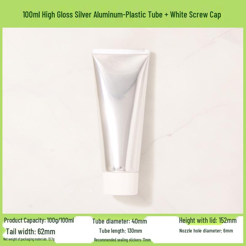 In Stock 100ml/100g High Gloss Gold-Silver Aluminum-Plastic Cosmetic Tube with Acrylic Cap - Refillable PE Empty Bottle