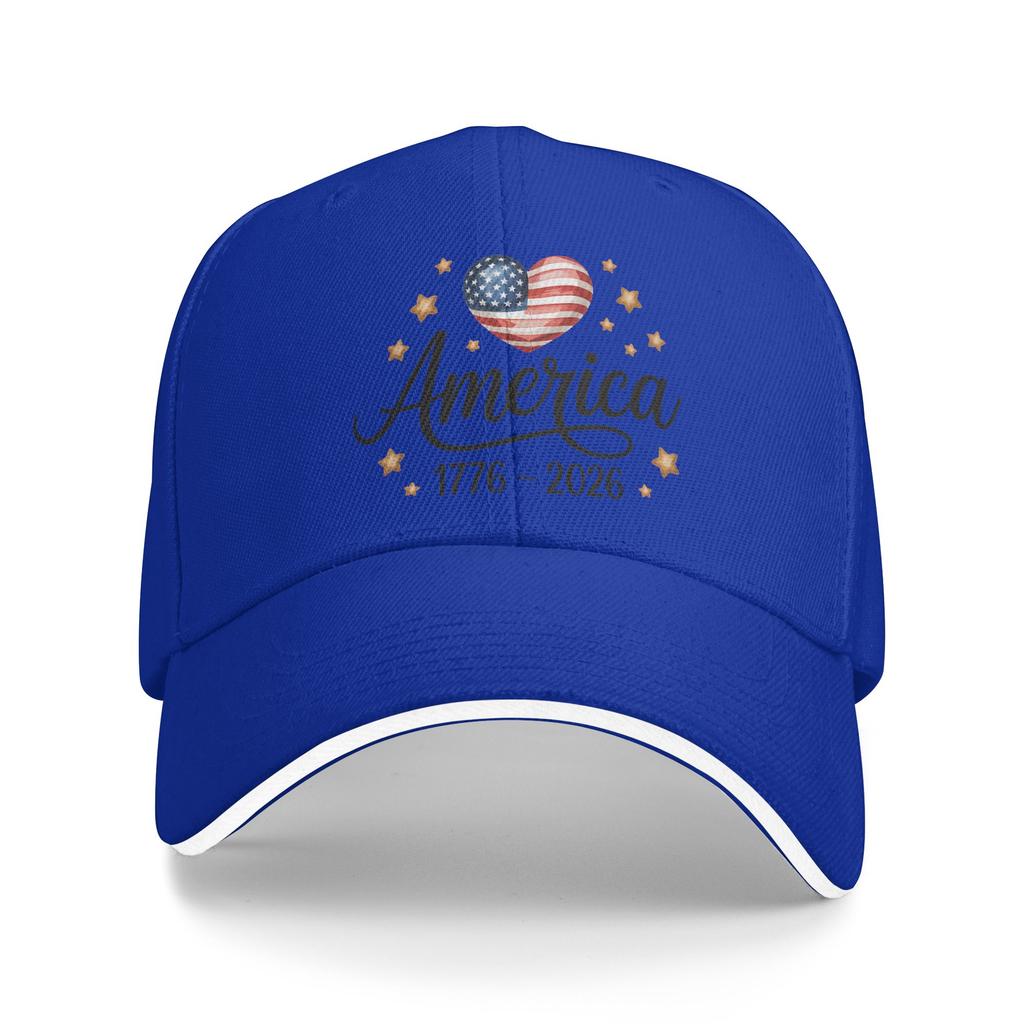 Flag Heart 1776 2026 July 4th 250th Birthday Sun Baseball Cap Summer Design Print Hip Hop Hats Men Hiking Fishing Snapback Cap