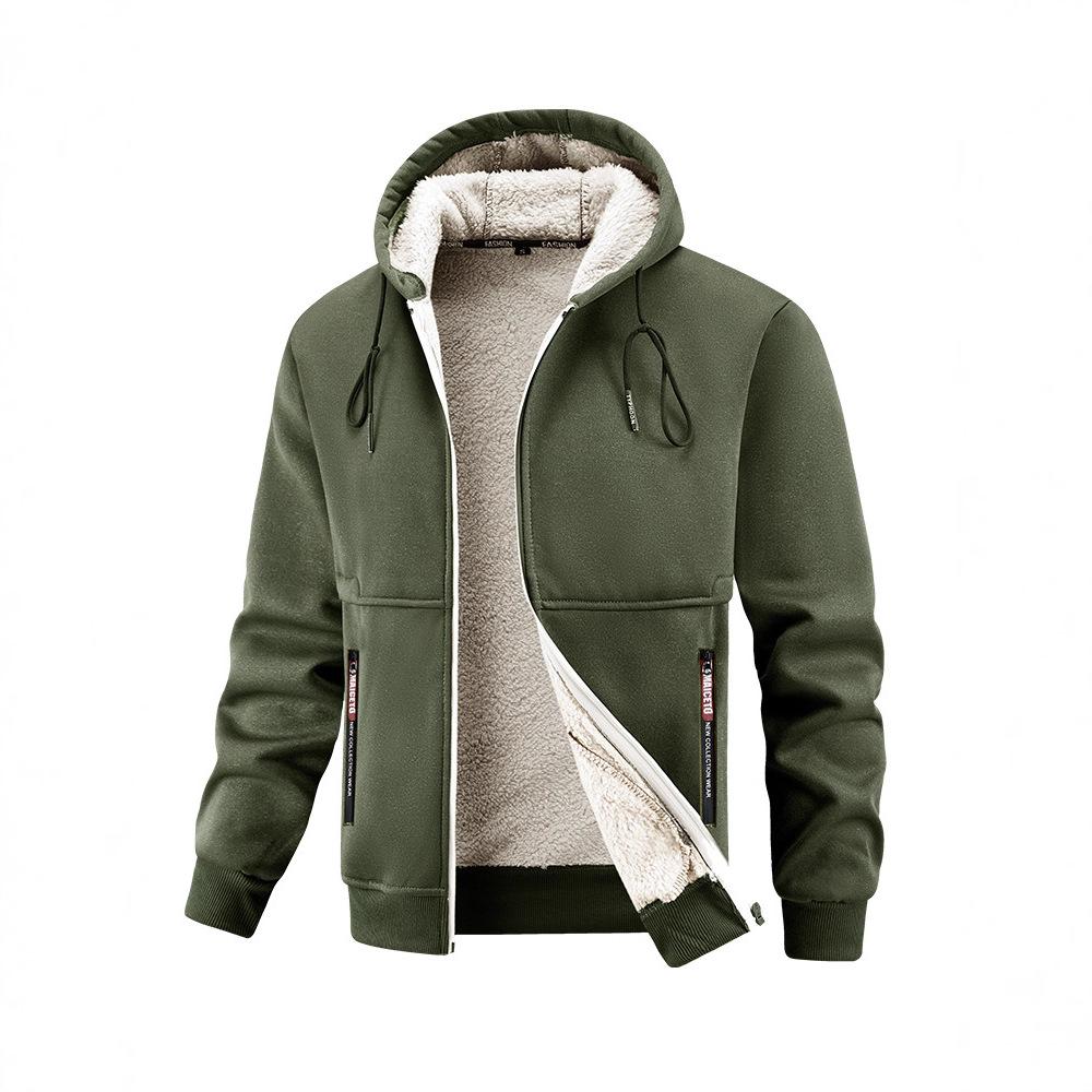 Autumn and Winter Sherpa Jacket Mens Leisure Thickened Hooded Youth Coat Jacket Tops for Men