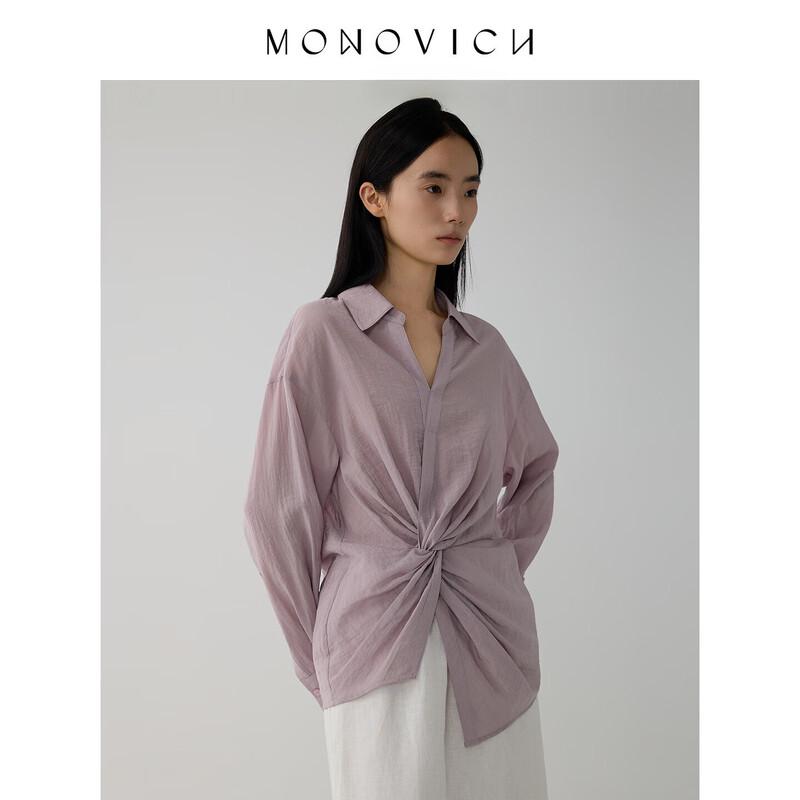 MONOVICH Elegant Twist-Knot Long-Sleeve Shirt S