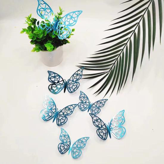 12 Stück 3D-Schmetterlings-Wandaufkleber 3 Größen Schmetterlinge Wandsticker Abnehmbar DIY Hohl Metallisch Schmetterlings-Aufkleber für Kinderzimmer Kinderzimmer Geburtstag