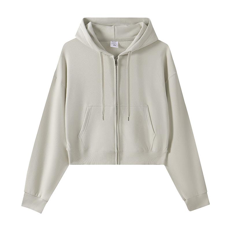 Spring and Autumn New Women's Zipper Top Big Terry Solid Color Cardigan Sweatshirt