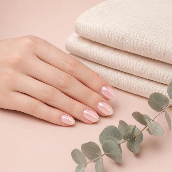 24 stk. Nude Press-on Negle til Kvinder, Korte Ovale Naturlige Klæbe-på Falske Negle, Glinsende Fuld Dækning Lim-på Falske Negle, DIY Manicure Forsyninger