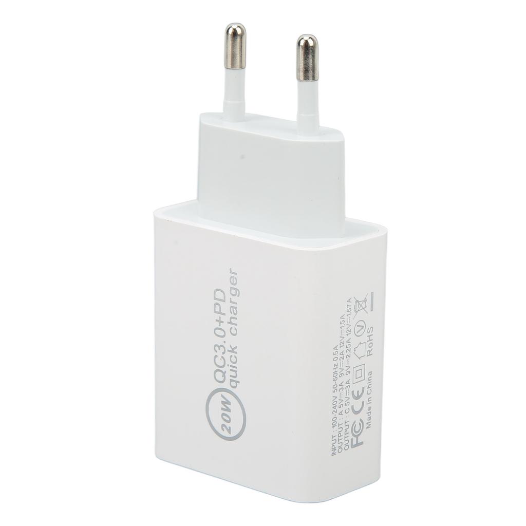 20W QC3.0 PD Quick Charger Dual Port Fast Charging Speed Charger for Dji Avata AC 100‑240V White EU Plug 85x43x24mm