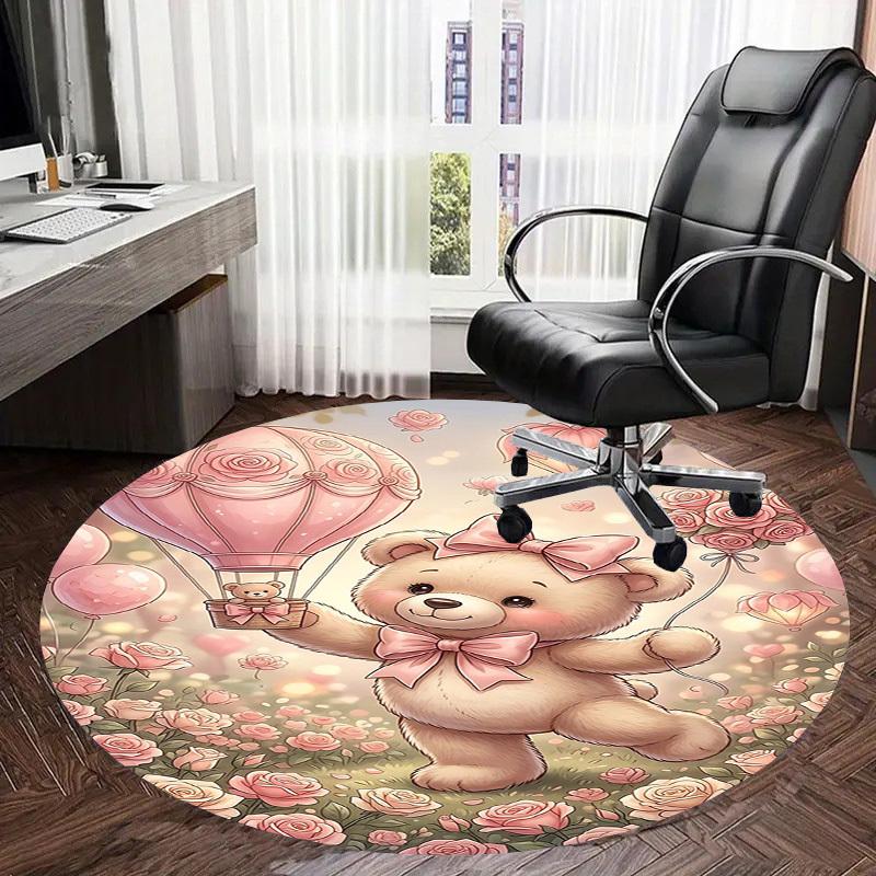 1PC Teddy Bear, Roses Non-Slip Floor Round carpet, Office, family, bedroom, Large Area Rug Indoor Rugs, Durable Polyester-L0417