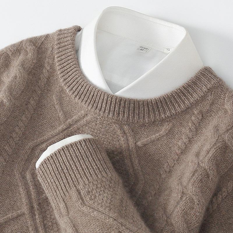 Men's Casual 100% Wool Thickened Sweater - Five-Needle Large Diamond Jacquard Knit