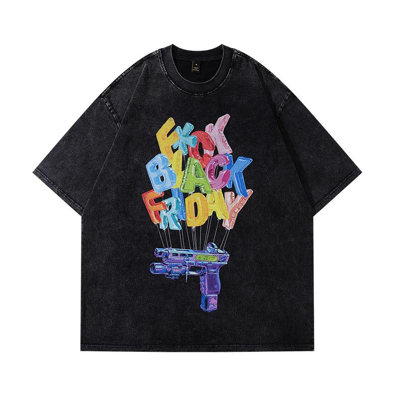 Washed 230G Heavy Japanese Animation Printing Short-Sleeved T-Shirt Men'S And Women'S Hip-Hop Street Half-Sleeved Tee Shirt