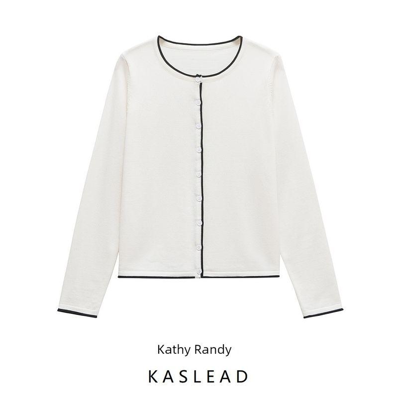 Kaslead New Women clothes Western Style Versitile Fashion Knitted with Trim Outerwear 3471016