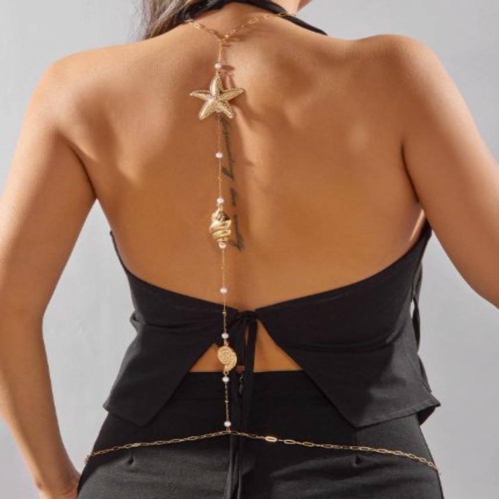 Conch Shell Back Drop Chain Boho Style Bikini Body Jewelry New Long Tassel Pearl Chain Girls