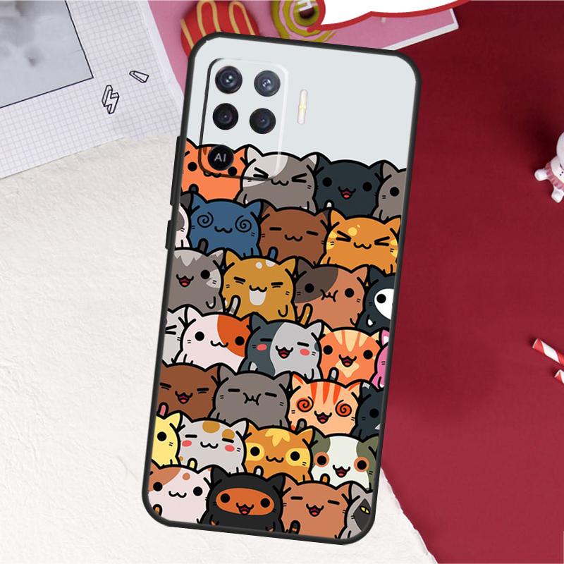 Japanese Cat Drink Pattern Case For Oppo A17 A57 A77 A74 A54 A94 A78 A98 A18 A60 A80 A40 A38 A58 A96 A76 A16 A15 A5 Pro