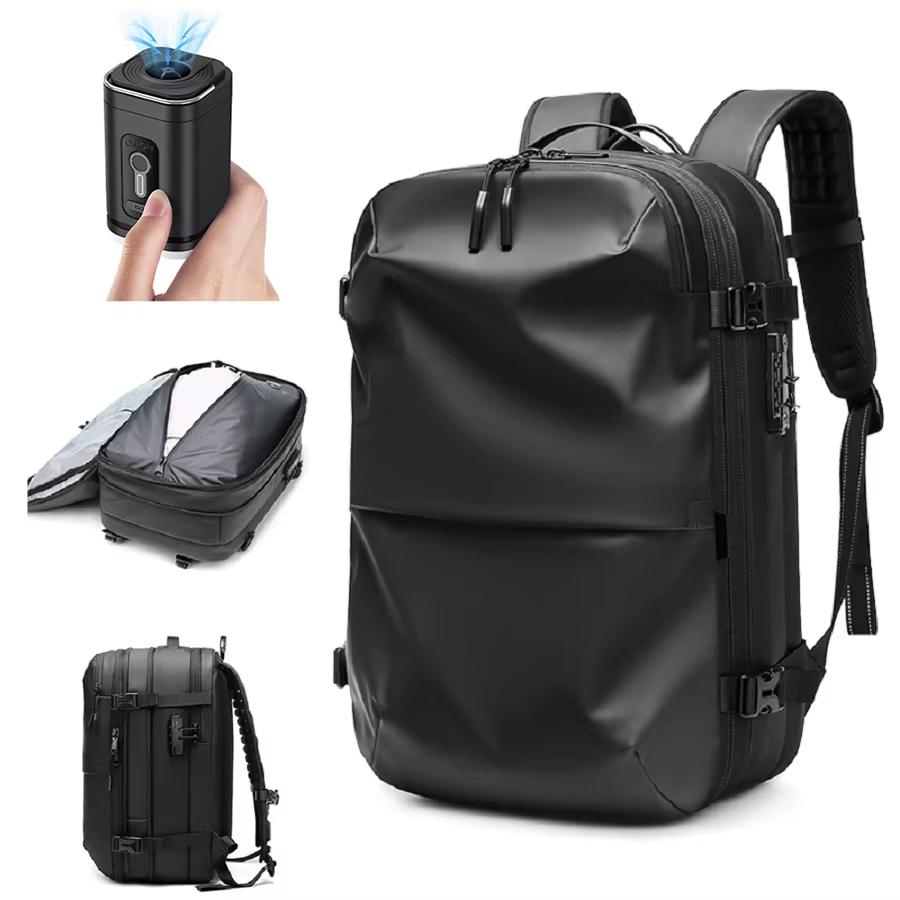Backpack Man Travel Vacuum Compression With Electric Pump 17in Laptop Bag Waterproof Storage Expandable Fashion Casual Back Pack