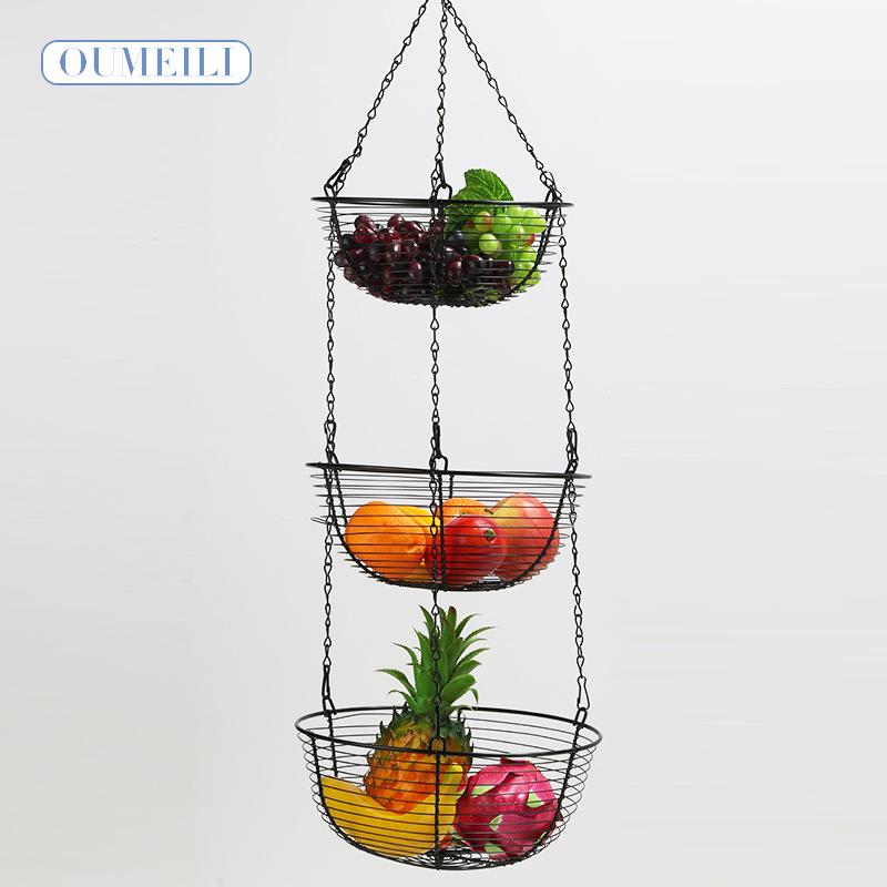 European-Style Three-Tier Wrought Iron Fruit Bowl and Storage Cradle