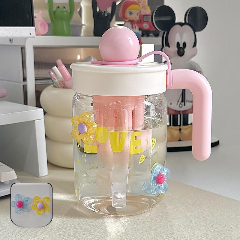 

Glass Cup With Straw For Women High Borosilicate Insulated Tea Water Bottle Summer Office Gift White Pink
