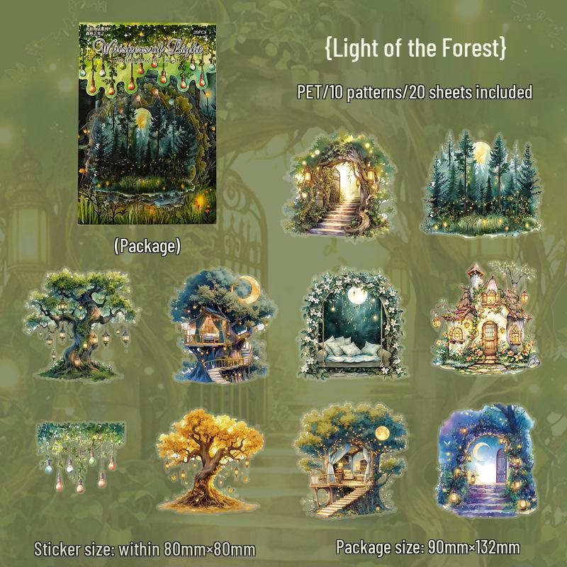 Yi Niao Light & Shadow Story Series Sticker Pack: 20 Large Night View, Irregular Shape Scenery Stickers for DIY Decoration