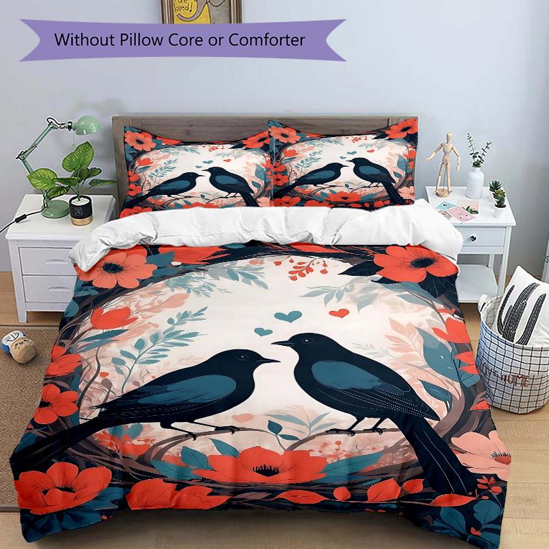 

3 шт. Комплект постельного белья Любовь в цвету - Включает 1 пододеяльник и 2 наволочки, Удобное постельное белье со стильным дизайном для спальни, Машинная стирка 135x200cm