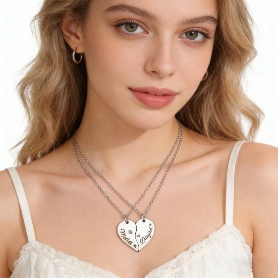 1 Pair Necklace Family Bonds Heart-Shaped Pendant Necklace Mom Daughter Matching Charm Necklace Jewelry Accessories