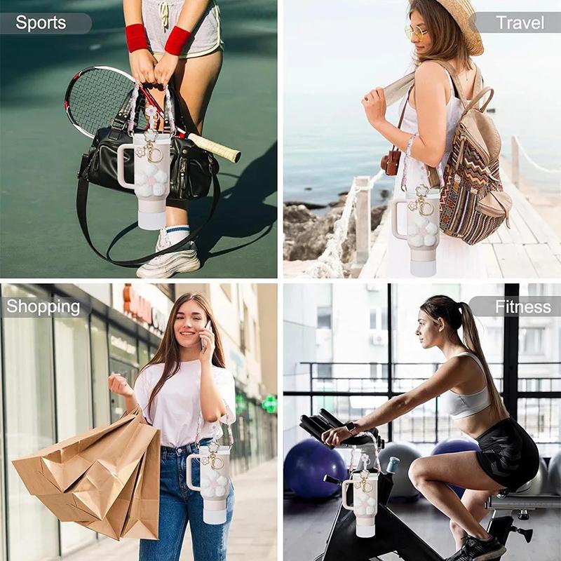 Sada příslušenství pro Stanley Cup včetně silikonového krytu na brčko, silikonové botičky, popruhu na rukojeť láhve