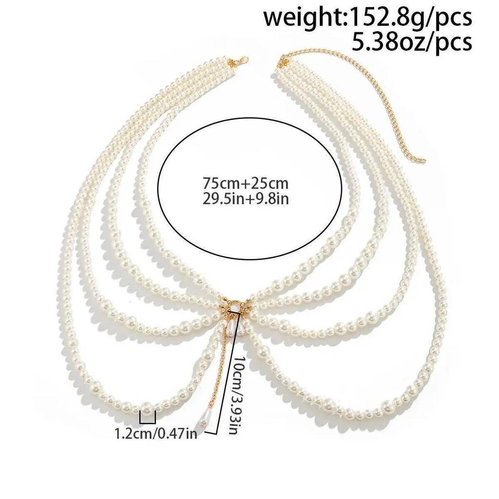 SHIXIN Fashion Y2K Multilayer Imitation Pearl Tassel Waist Chain Women New Elegant Sexy Bikini Belt Body Chain Jewelry Accessory