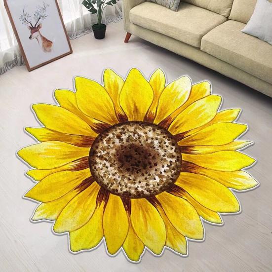 Fußmatte Doppelseitige Rutschfeste Rückseite Weiche Imitat-Kaschmir-Beflockung Türvorleger 3D Sonnenblumen-Design Küche