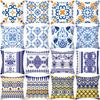 Ethnic Style Sofa Pillow Cover Blue Printed Peach Skin Pillow Cover Office Cushion
