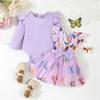 European & American Pastoral Style Infant Romper 3-Piece Set: Bow Floral Suspender Skirt