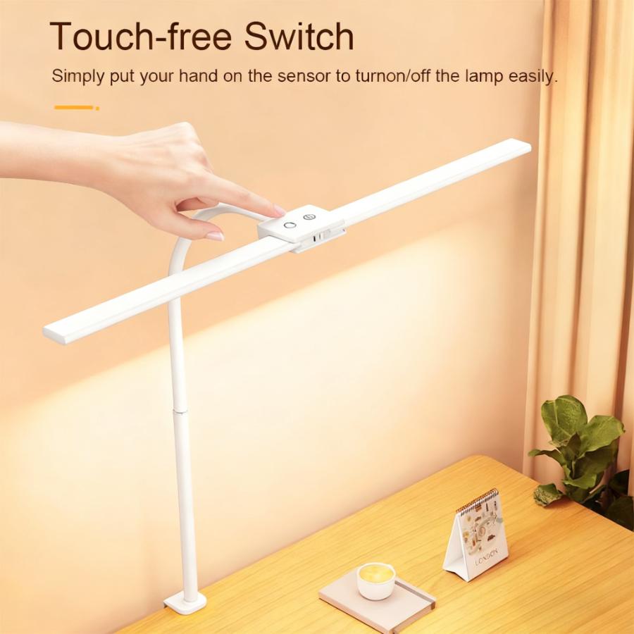Touch Control LED Desk Lamp with Clamp, Eye-Caring Clip on Lights for Home Office, Dimmable Swing Arm Architect Task Table Lamps